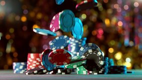 Super slow motion of falling poker chips on table. Filmed on high speed cinema camera, 1000fps. - Powered by Shutterstock - Get 15% off with code: PIKWIZARD15