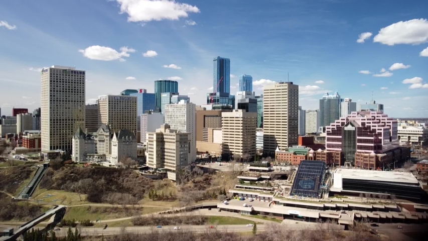 Downtown Edmonton and river valley on a beautiful sunny day