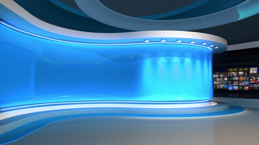 News Studio. Blue Studio. News room. The perfect backdrop for any green screen or chroma key video production. Loop.  3D rendering.  Royalty-Free Stock Footage #1052767499