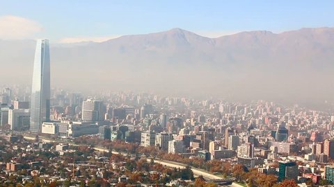 Santiago, capital of Chile under early morning fog