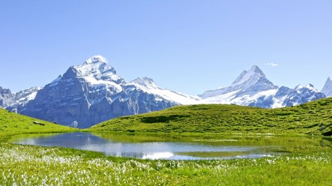 Mountains and lake in Switzerland: from First to Grindelwald, Bernese Oberland