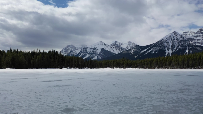 Aerial view of Athabasca river in Jasper National Park