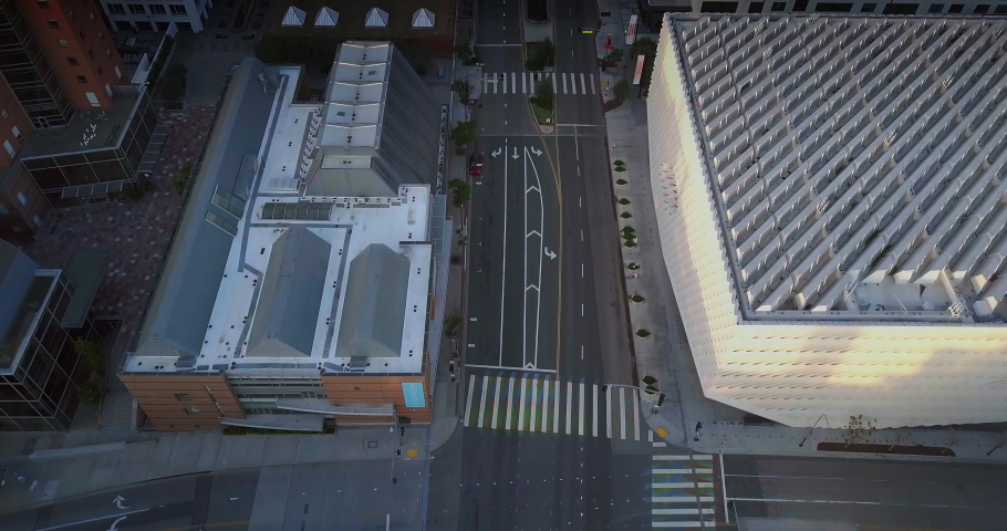 Cinematic Los Angeles Downtown Aerial DaytimeSunrise- Empty Street 4K Royalty-Free Stock Footage #1052775335