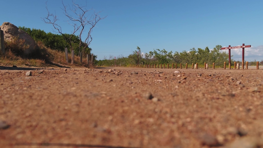 Drone lift off and revealing the salt lake in Cabo Rojo Puerto Rico near the Faro Los Morillos