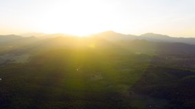 Hyper lapse video 4k, Aerial view Beautiful of morning scenery Golden light sunrise And the mist flows on high mountains