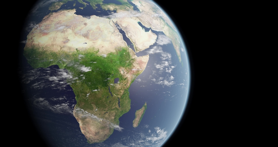 Africa seen from space during daytime. Earth rotating slowly. Satellite view from earth orbit. Blue marble. Great for background. Elements of this image furnished by NASA.