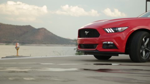 USA, Arizona, July 12, 2016: Footage of 2015 Ford Mustang EcoBoost Convertible 