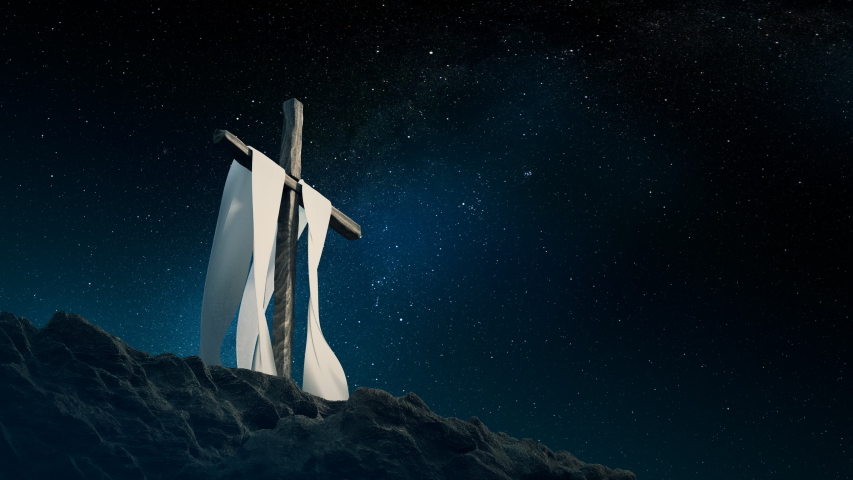 The cross of Jesus with starry night sky. Royalty-Free Stock Footage #1052798750