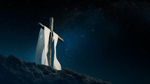 The cross of Jesus with starry night sky.