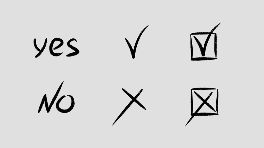 Handwrite YES, NO, check mark and X symbol. Alpha matte. 4k | Shutterstock HD Video #1052806373