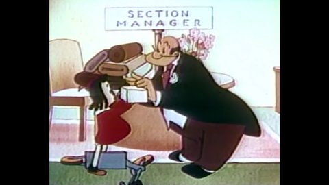 CIRCA 1946 - In this animated film, Little Lulu rides her scooter through traffic and into a department store, where she seeks to exchange her doll.