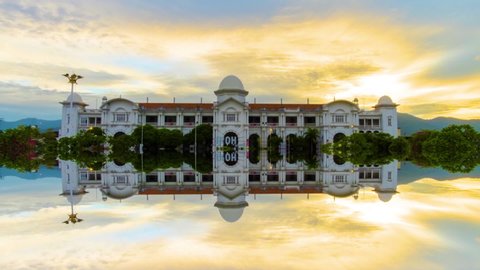 IPOH,MALAYSIA-18.9.2018 : Time Lapse Of Majestic Ipoh Railway Station During Beautiful Sunset. HD