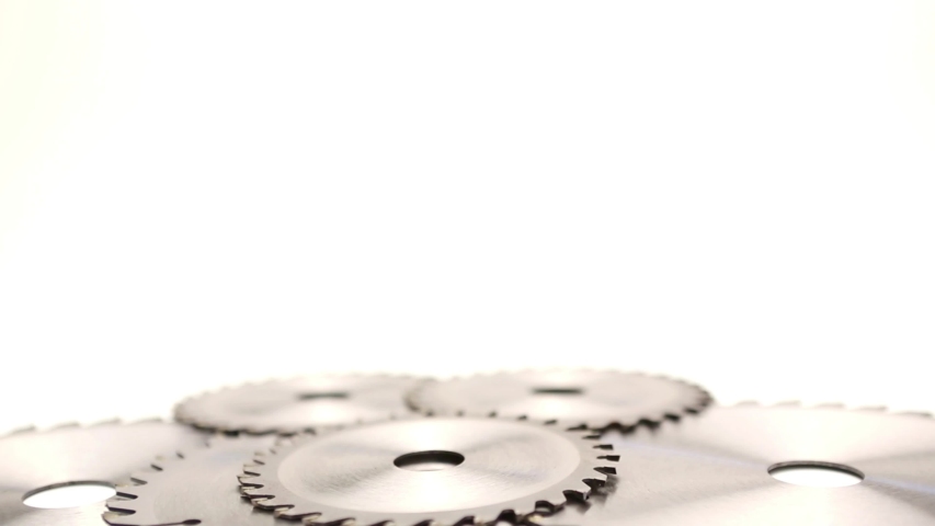 Silver steel cutting blade on white background
