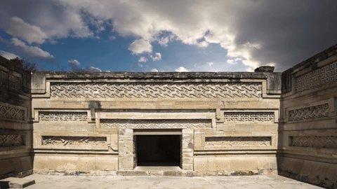 
time lapse, Mexico, Oaxaca, Mayan city, Mitla, the most important of the zapotec religious centers, front view of building
