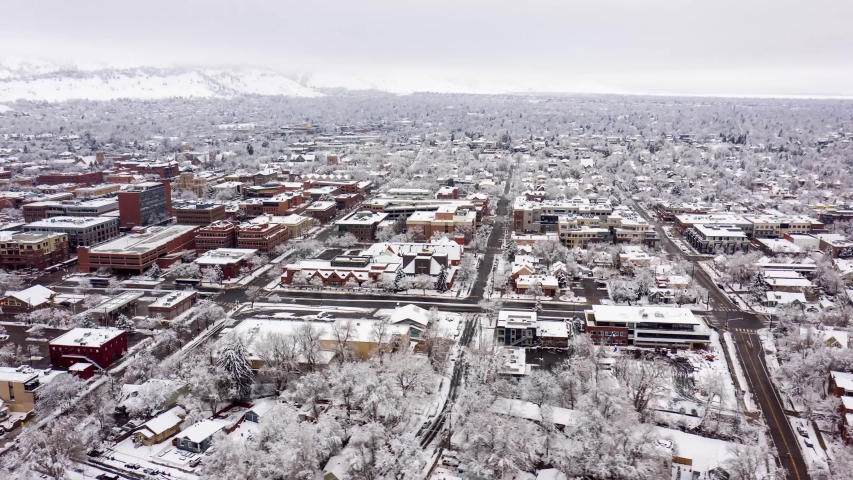 Winter Snow Covered Boulder Colorado Aerial Drone Timelapse Hyperlapse