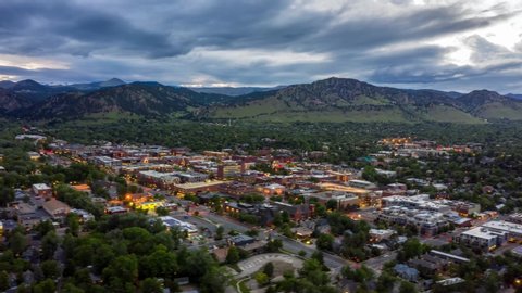 Night Time City Lights Boulder Colorado Aerial Drone Timelapse Hyperlapse