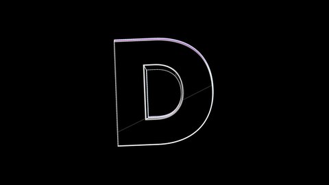 A 3D Capital Letter D model wireframe, rotating slowly and glitching. Useful for spelling, background effects, as an isolated element, etc.