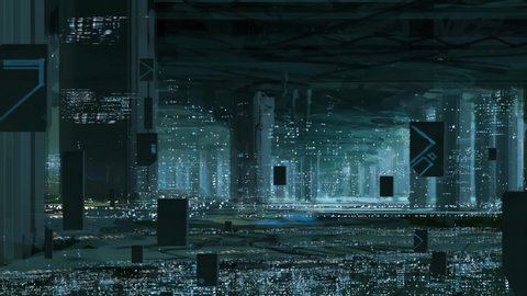 Futuristic science fiction cityscape. Digital art. Robot city.