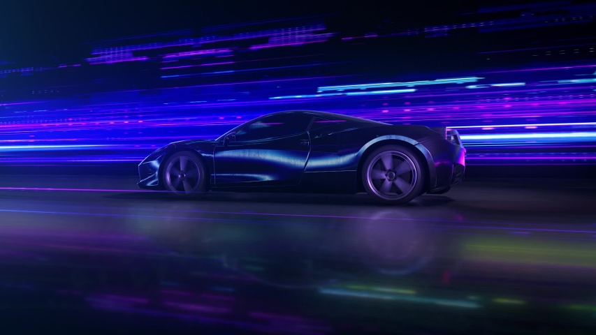 Super fast car going on the road with lights trails. hyperspeed auto and traffic concept action. Royalty-Free Stock Footage #1052833124