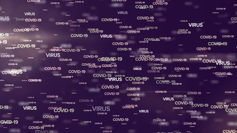 Animation of words Covid-19 Virus with chemical elements floating on purple background. Global pandemic coronavirus Covid 19 outbreak concept digitally generated.