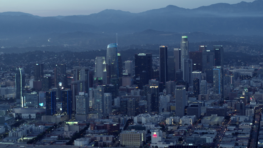 Skyline of Los Angeles with Mountains in the Background ...