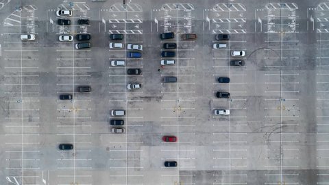 A huge shopping center and parking next to it. view from above.Eastern Europe. Time-lapse. aerial photography