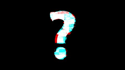 question mark symbol on glitch old screen display animation. Retro, colorful  video footage, 4K