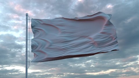 Realistic White Flag waving in the wind against deep Dramatic Sky. 4K UHD 60 FPS Slow-Motion