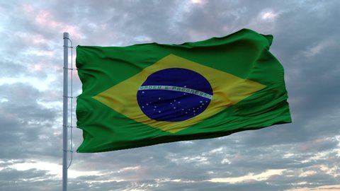 Realistic flag of Brazil waving in the wind against deep Dramatic Sky. 4K UHD 60 FPS Slow-Motion