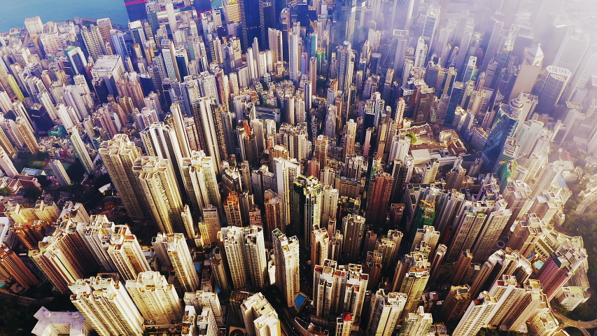 Drone shot: 4K Aerial view of Hong Kong skyline, China. | Shutterstock HD Video #1052844020