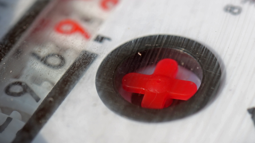 The part of a Water meter with water consumption status. Water meter shows household consumption of water, close up.