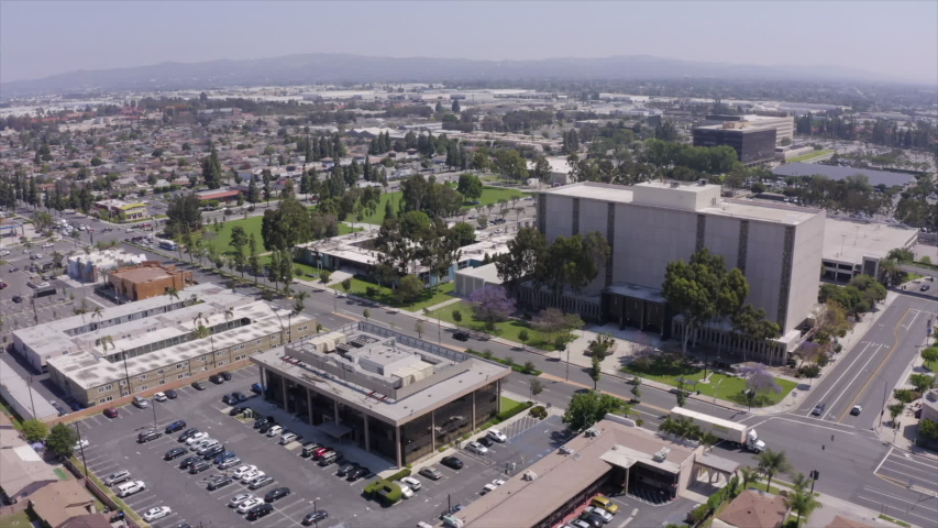 Daytime aerial view of the Civic Center of Norwalk, California.