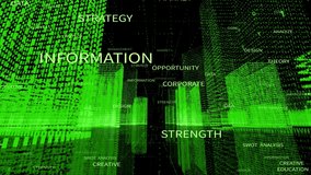 4k Big Data Digital City,Swot Analysis Animated Tag Word Cloud,Flying Through the Digital binary code urban with Numbers and Grids.3d Blueprint.seamless loop.  - Powered by Shutterstock - Get 15% off with code: PIKWIZARD15