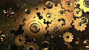 Golden Gears Wall engine gears wheels slowly rotating Front View Seamless Rotation. Beautiful Looped 3d Animation. Abstract Working Process. Teamwork Business and Technology Concept. 3d rendering - Powered by Shutterstock - Get 15% off with code: PIKWIZARD15