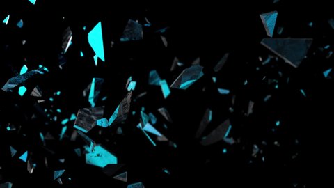 Abstract motion background Broken Glass particles. Shimmering Glittering Particles 3D rendering animation on black background