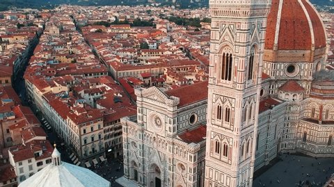 Aerial close up view of Florence Cathedral, Firenze Cattedrale di Santa Maria del Fiore ,Duomo di Firenze, Florence, Italy on a sunny day
