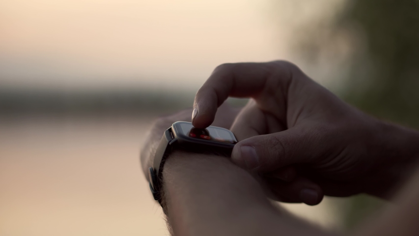Heart Rate On Display Smartwatch. Runner Checking Pulse Smartwatch App.Touch Screen Wearable Smart Band On Wrist Sport Recreation Leisure.Gadget Spo2 Heart Rate.Pulse On Smart Watch Wearable Wristband Royalty-Free Stock Footage #1052887106