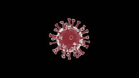Coronavirus Disappearing Concept. Red Rotating Particle of Covid-19 is Eliminated. Zoom In. Video with Alpha Channel. Transparent Background. 3d Rendering. Animation