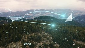 Visualization of Information Flows and Lines Flying from Mobile Phone into Global Network. Aerial Drone Shot. young woman standing on on a rock on top of a mountain - Powered by Shutterstock - Get 15% off with code: PIKWIZARD15