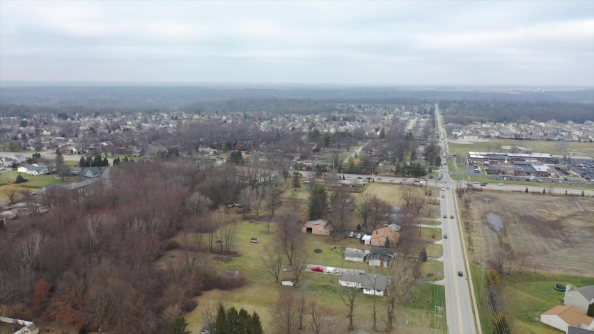 Aerial View of small town, take off view, rotating view, Lafayette, Indiana