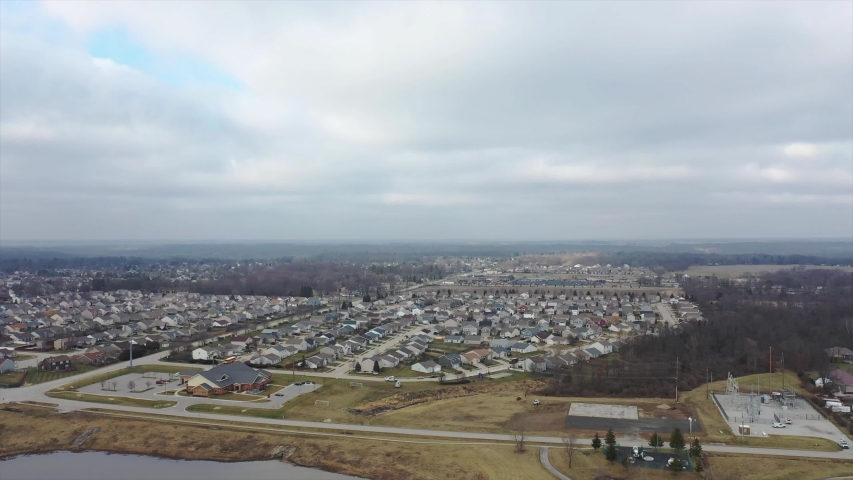 Aerial View of small town roads, homes, Lafayette, Indiana