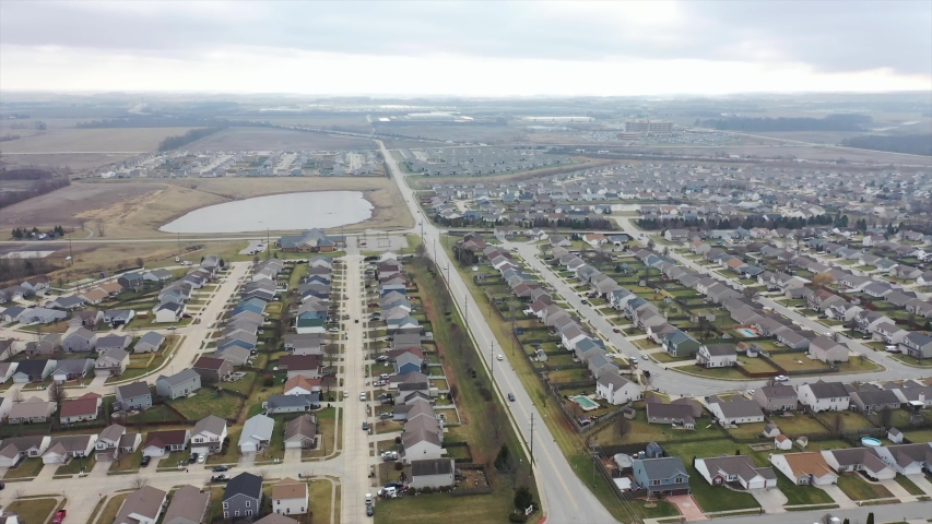 Aerial View of small town lake, Lafayette, Indiana