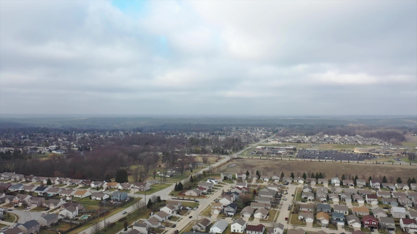 Aerial View of small town roads, homes, Lafayette, Indiana