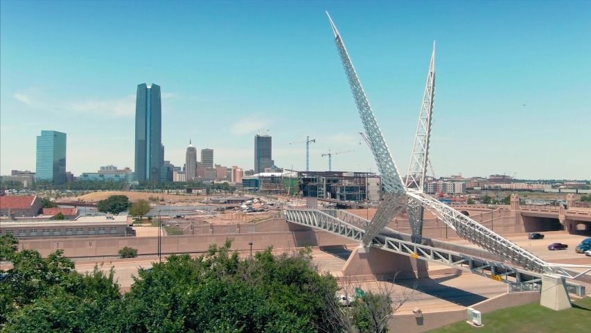 Oklahoma City, Oklahoma, USA, 16 May 2020. The Skydance Bridge is a pedestrian bridge crossing the Interstate Feeway
