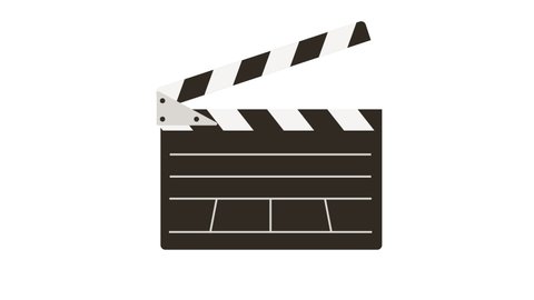Cinema movie clapper 4k high quality cartoon animated logo isolated on white background in trendy retro hipster flat style. For social media or websites, online show, video podcasts and translation.