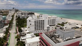 Aerial reveal clean empty beaches Miami 4k 60p