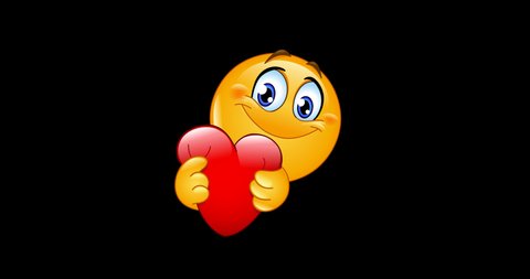 Animation of an emoji emoticon hugging red heart. Including alpha channel