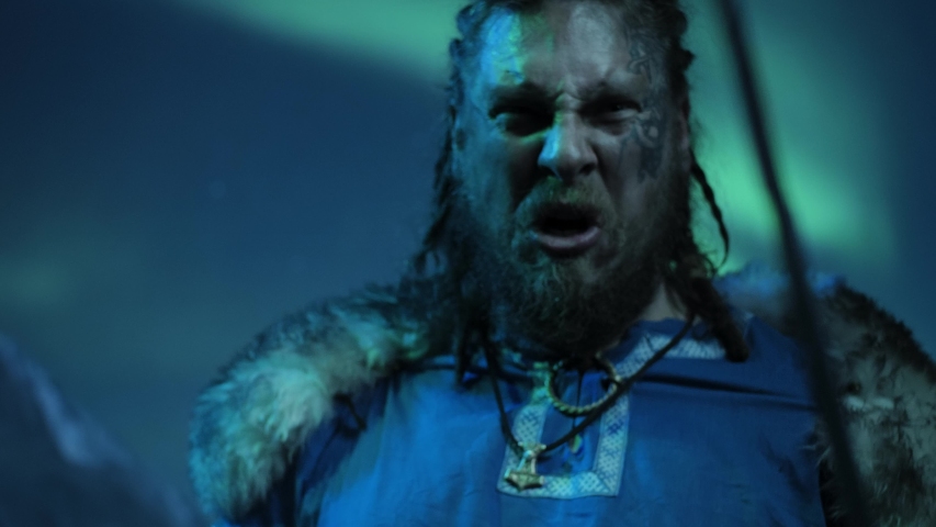 Viking warrior against Aurora Borealis Royalty-Free Stock Footage #1052920373