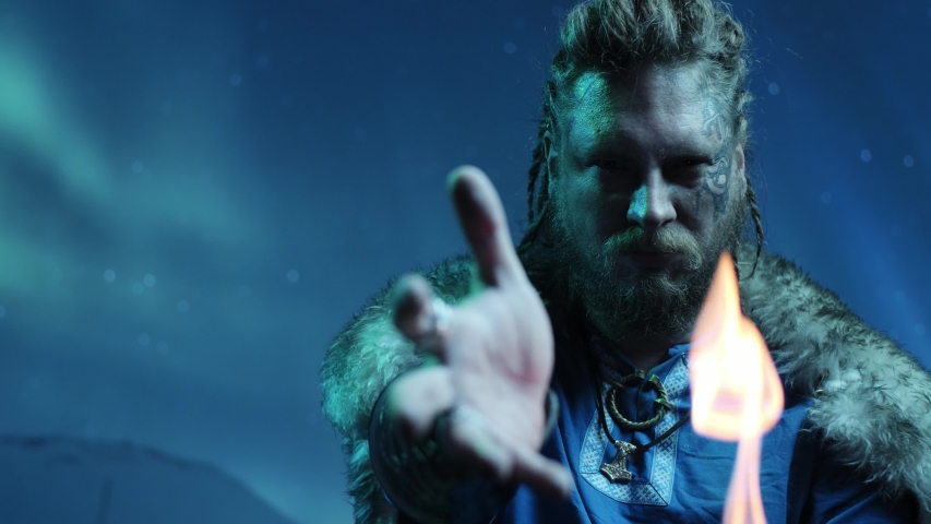 Viking warrior against Aurora Borealis Royalty-Free Stock Footage #1052920394