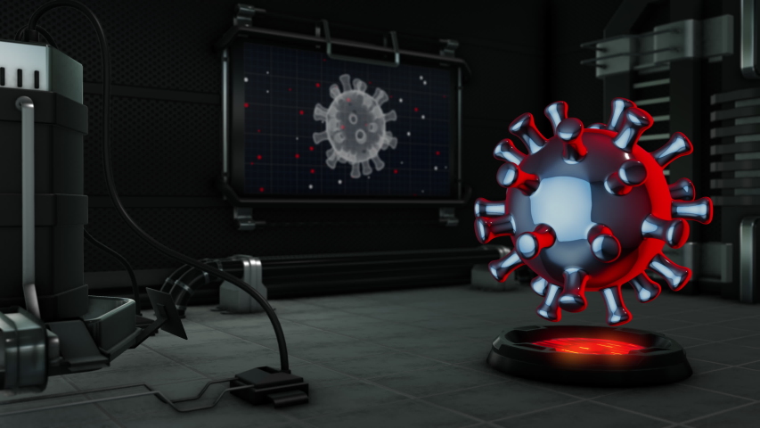 3D render of covid-19 virus model animation and scanning analysis virus hologram graphic on screen. Coronavirus (COVID-19) that spread in modern laboratory. - Powered by Shutterstock - Get 15% off with code: PIKWIZARD15